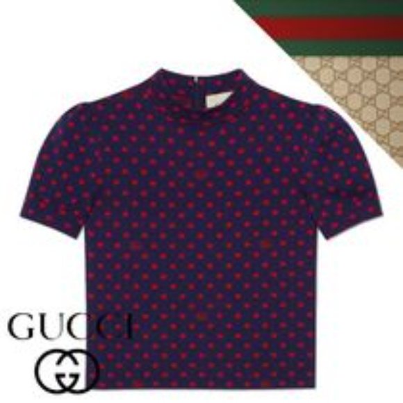 Gucci Top GG Logo & Polka Dot Wool Top Size Medium - Picture 12 of 14
